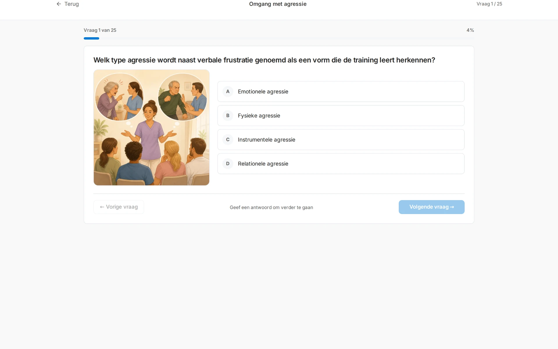 Examen in De Schouderschool met meerkeuzevraag en eigen illustratie